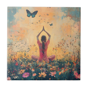 Sonnenuntergangs-Wiesen-Meditation mit Schmetterli Fliese