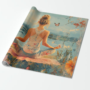 Sonnenuntergangs-Wiesen-Meditation mit Schmetterli Geschenkpapier