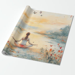 Sonnenuntergangs-Wiesen-Meditation mit Schmetterli Geschenkpapier