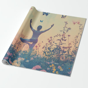 Sonnenuntergangs-Wiesen-Meditation mit Schmetterli Geschenkpapier