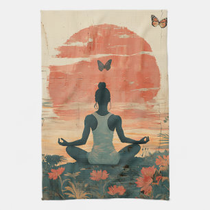 Sonnenuntergangs-Wiesen-Meditation mit Schmetterli Geschirrtuch