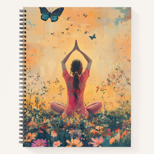 Sonnenuntergangs-Wiesen-Meditation mit Schmetterli Notizbuch