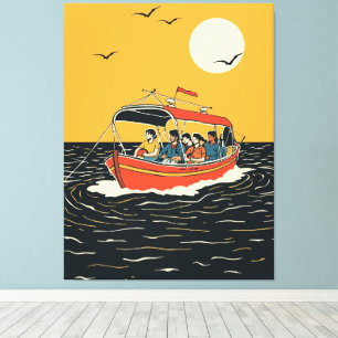 Sonnenuntergangsbootfahrt – Retro-Minimalismus Leinwanddruck