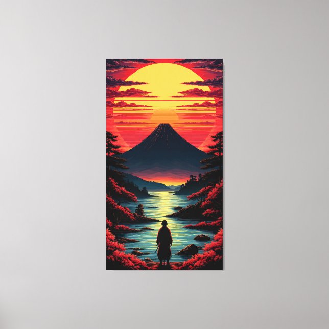 Sonnenuntergangsfluss mit Vulkan Leinwanddruck (Vorderseite)