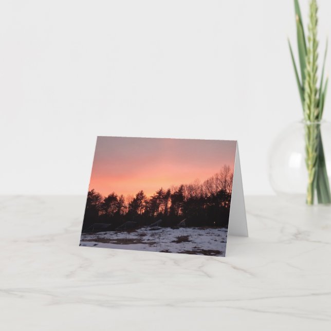 Sonnenuntergangskarte mit schneebedeckter Steigung Dankeskarte (Vorderseite)