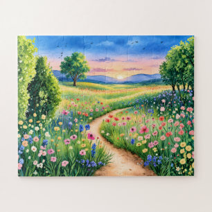 Sonnenuntergangspfad durch eine Wildblumenwiese