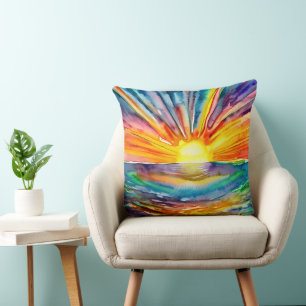 Sonnenuntergangsreflexion   Aquarellkunst Kissen