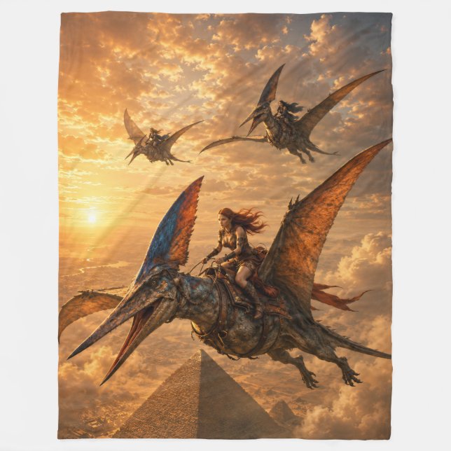 Sonnenuntergangsreiter über den Pyramiden Fleecedecke (Vorderseite)