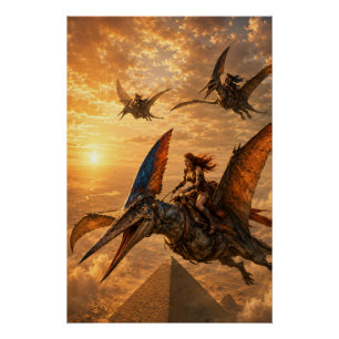 Sonnenuntergangsreiter über den Pyramiden Poster