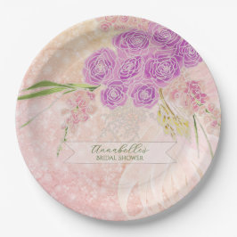 Sonnenuntergangsrose handbemalt  Blush-Bouquet  Pappteller