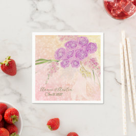 Sonnenuntergangsrose handgemalt Kokette Röte Bogen Serviette