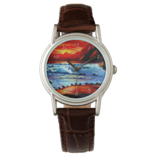 Sonnenuntergangsschau an gestrichenen Stränden Armbanduhr