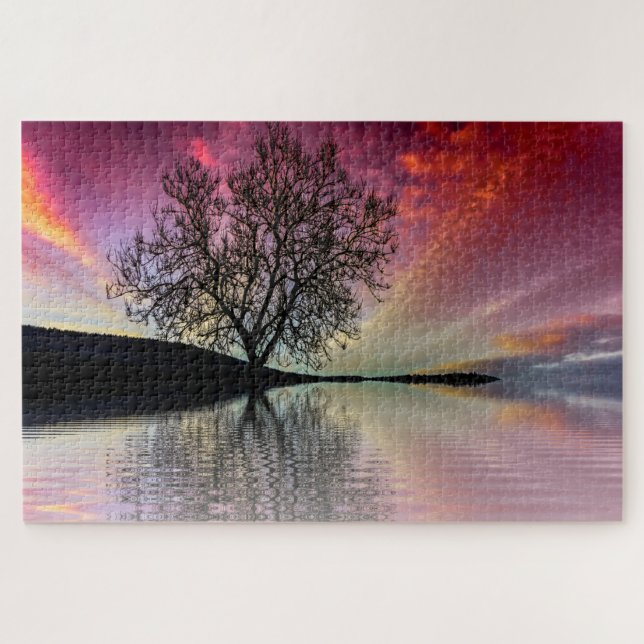 Sonnenuntergangssee-Landschafts-Puzzle (Horizontal)
