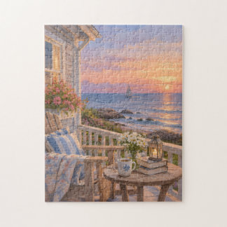 Sonnenuntergangsserenität auf der Veranda am Meer