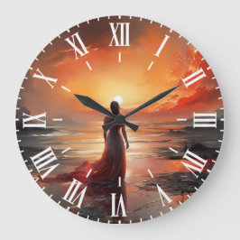 Sonnenuntergangsstrand-Frauen-Wanduhr-Kunst Große Wanduhr