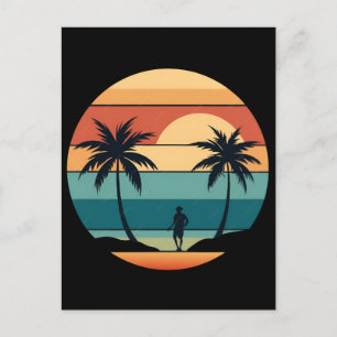 Sonnenuntergangsstrand Palmen Sommer Stimmung Retr Feiertagspostkarte