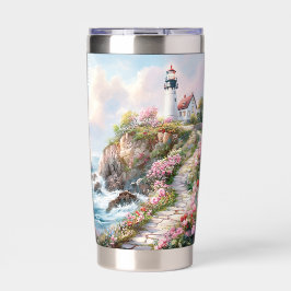 Sonnenuntergangsweg zum Leuchtturm – Küsten Garten Thermobecher