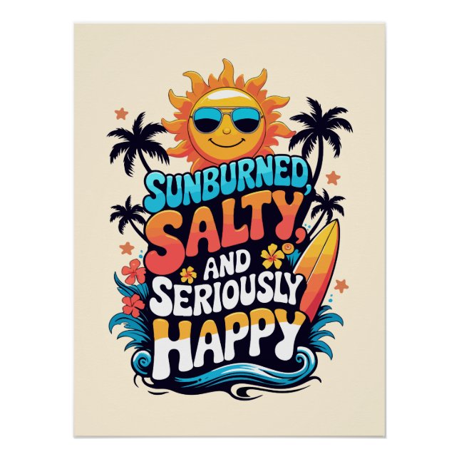 Sonnenverbrannt Salzig und Glücklich – Retro-Stran Poster (Vorderseite)