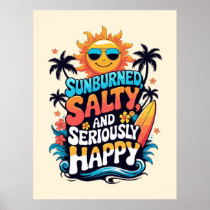 Sonnenverbrannt Salzig und Glücklich – Retro-Stran Poster