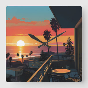 SONNENVERKEHR IN SANTA MONICA #1 QUADRATISCHE WANDUHR