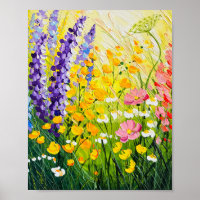 Sonnenverwiesene Wildblumenwiese in Öl gemalt