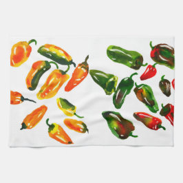 Sonnenverwöhnte Paprika Aquarell Botanisches Küche Geschirrtuch
