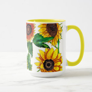 Sonnenverwöhter Aquarell-Sonnenblumen-Kunstbecher Tasse