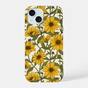Sonnenwurzel, wilde Sonnenblumen auf weißem Grund iPhone 15 Hülle