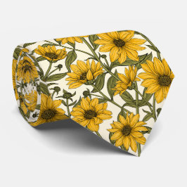 Sonnenwurzel, wilde Sonnenblumen auf weißem Grund Krawatte