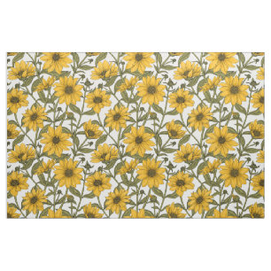 Sonnenwurzel, wilde Sonnenblumen auf weißem Grund Stoff