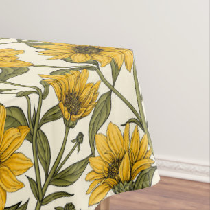 Sonnenwurzel, wilde Sonnenblumen auf weißem Grund Tischdecke