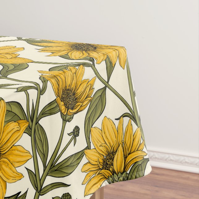 Sonnenwurzel, wilde Sonnenblumen auf weißem Grund Tischdecke (Beispiel)