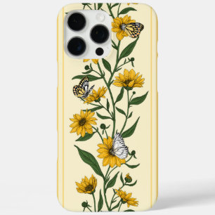 Sonnenwurzelblumenstreifen auf weißem Boden iPhone 16 Pro Max Hülle