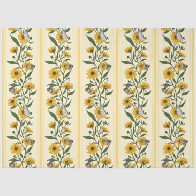 Sonnenwurzelblumenstreifen auf weißem Boden Seidenpapier (Vorderseite)