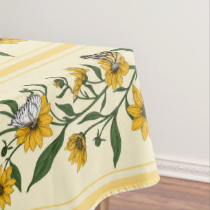 Sonnenwurzelblumenstreifen auf weißem Boden Tischdecke