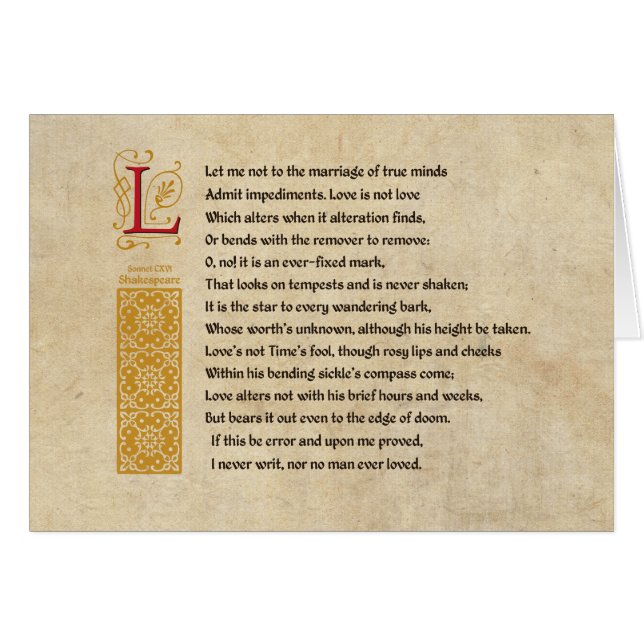 Sonnet 116 de Shakespeare (CXVI) sur le parchemin (Devant horizontal)