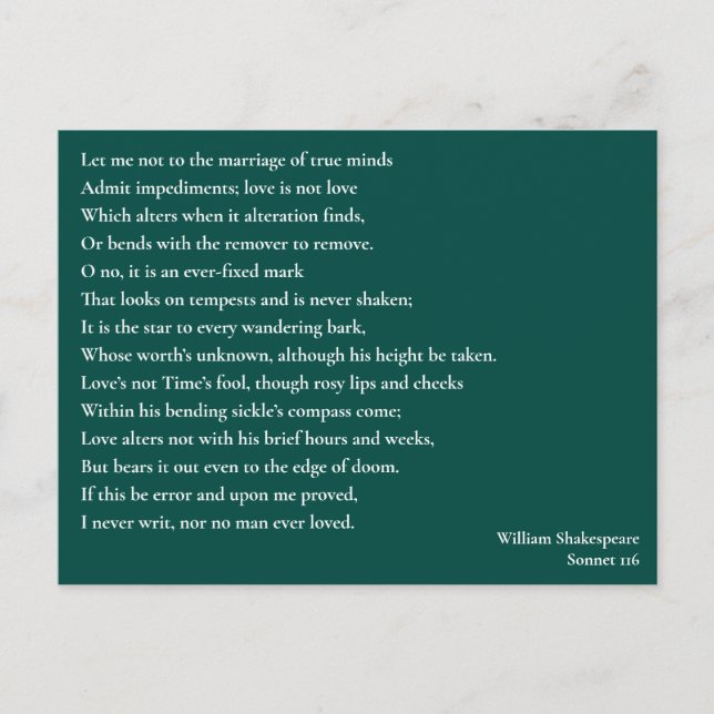 Sonnet 116 Lass mir nicht zur Verheiratung wahren  Postkarte (Vorderseite)