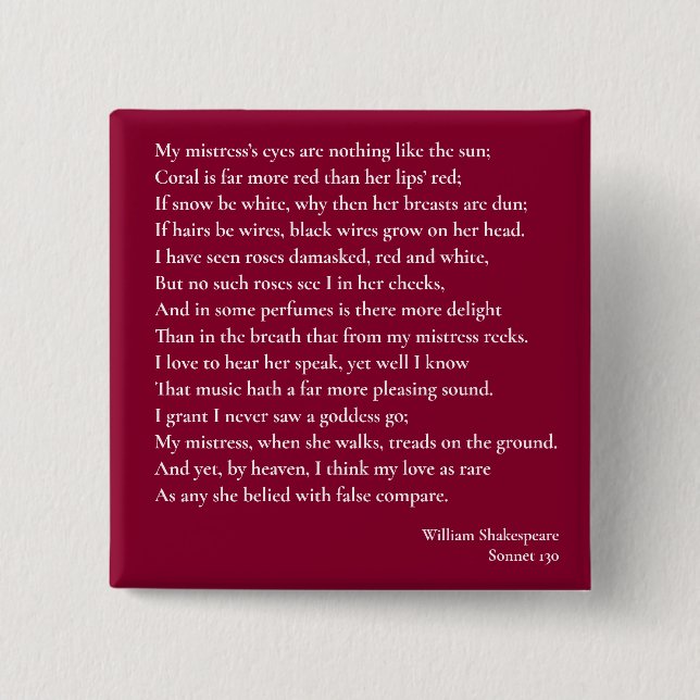 Sonnet 130 Die Augen meiner Herrin sind nicht wie Button (Vorderseite)