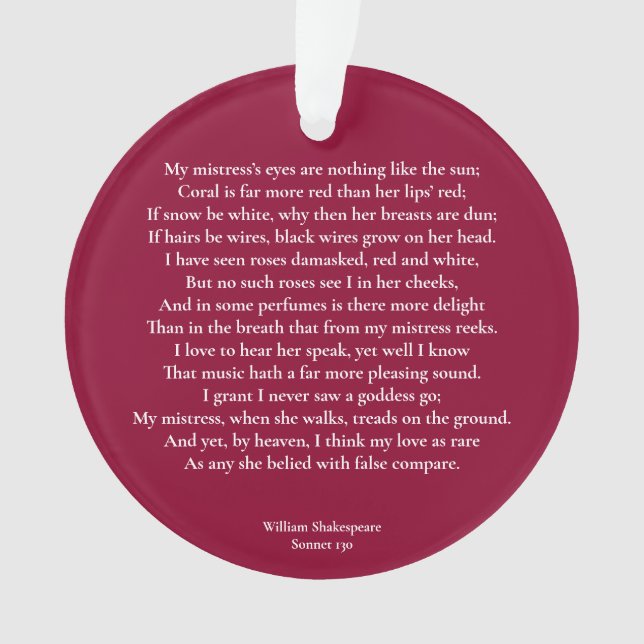 Sonnet 130 Les yeux de ma maîtresse ne sont rien (devant)