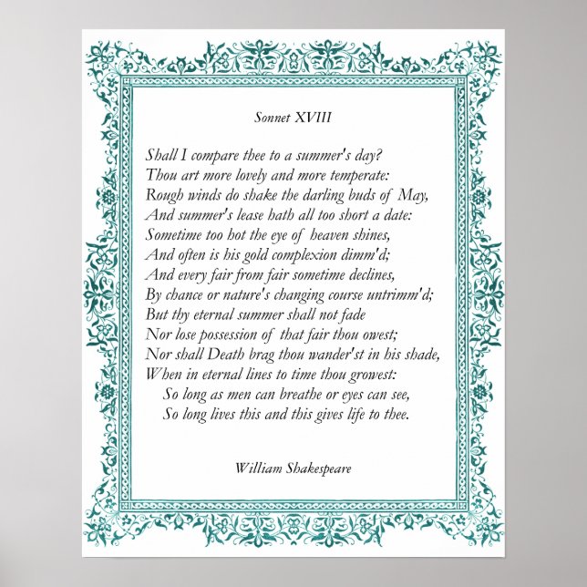 Sonnet # 18 von William Shakespeare Poster (Vorne)