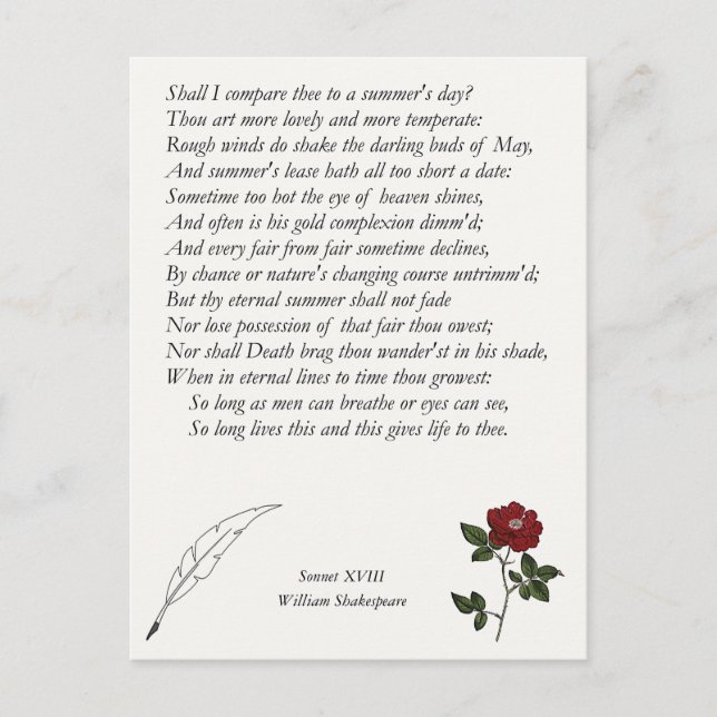 Sonnet # 18 von William Shakespeare Postkarte (Vorderseite)