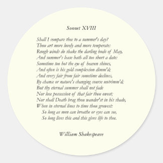 Sonnet # 18 von William Shakespeare Runder Aufkleber