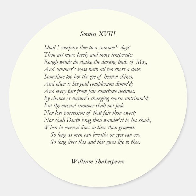 Sonnet # 18 von William Shakespeare Runder Aufkleber (Vorderseite)