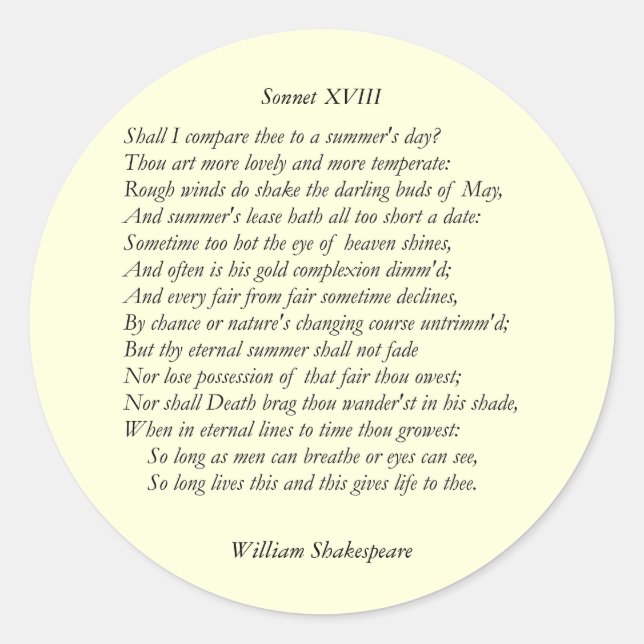 Sonnet # 18 von William Shakespeare Runder Aufkleber (Vorderseite)