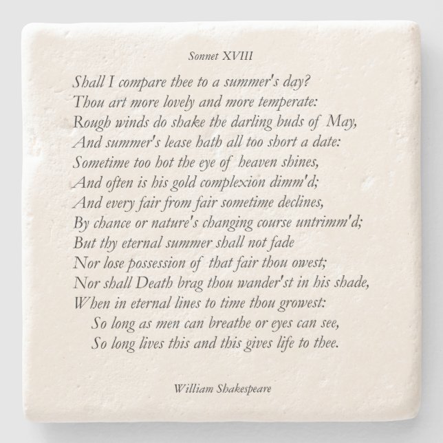 Sonnet # 18 von William Shakespeare Steinuntersetzer (Vorderseite)