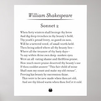 Sonnet 2 von William Shakespeare Poster