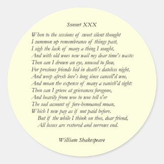 Sonnet # 30 von William Shakespeare Runder Aufkleber