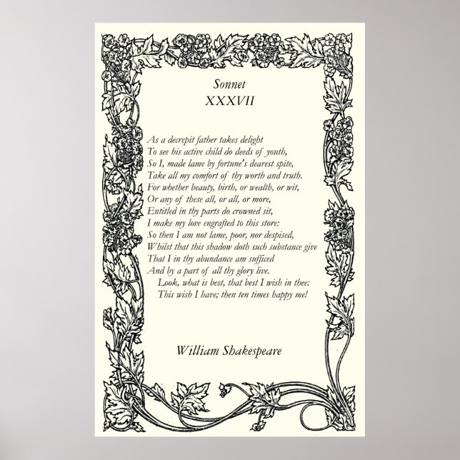 Sonnet # 37 von William Shakespeare Poster (Vorne)