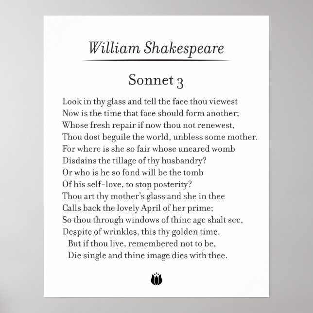 Sonnet 3 von William Shakespeare Poster (Vorne)