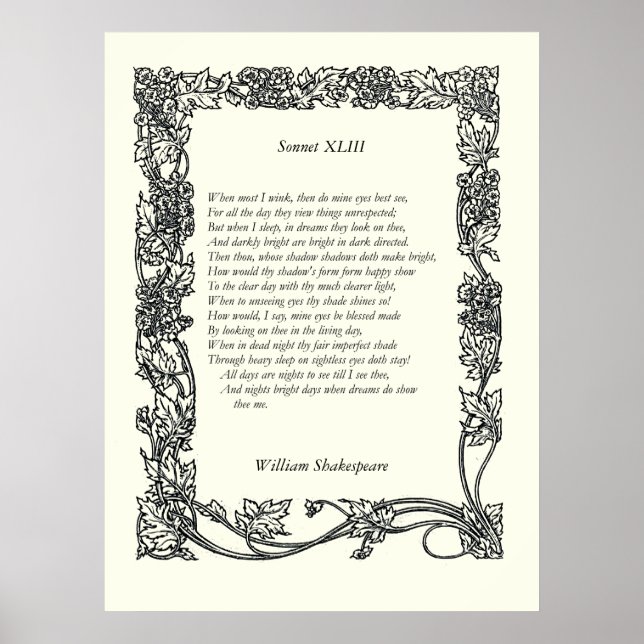 Sonnet # 43 von William Shakespeare Poster (Vorne)